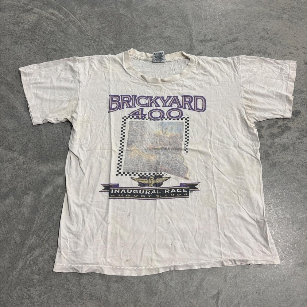Vintage 1994 Brickyard Inaugural Race 90s Racing White T-Shirt Size XL Made USA